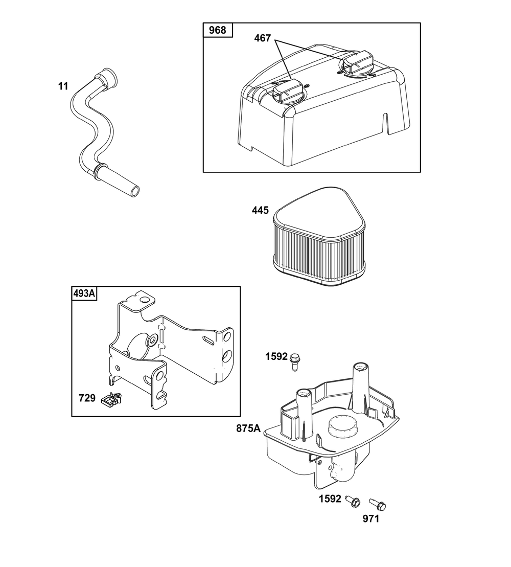 Air Cleaner Group Diagram and Parts List for 115P02-0015-F1 100000 - 19Z999 Briggs and Stratton Engine